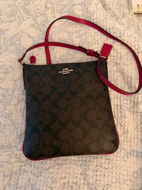 Coach Black Signature Crossbody with Hot Pink Trim